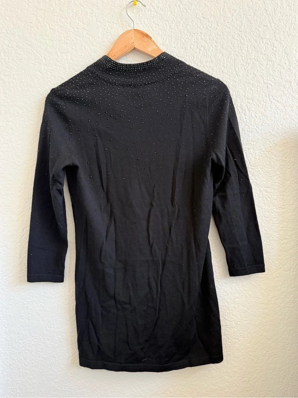 Tory Burch Black V-Neck Beaded Knit Tunic Sweater Mid Sleeve S